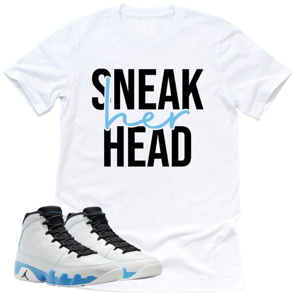 SneakHER Head Shirt, Retro Air Jordan 9 Powder Blue Sneaker Match Tee Jezsport.com