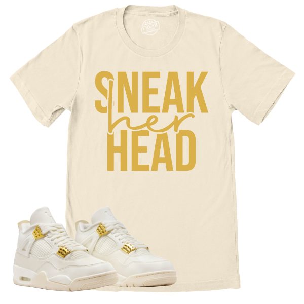 SneakHER Head Shirt, Retro Air Jordan 4 Sail Gold Sneaker Match Tee Jezsport.com