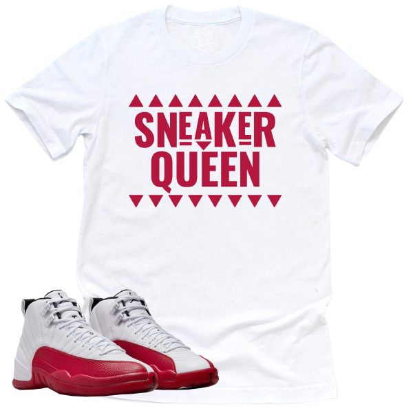 Sneaker Queen Shirt, Retro Air Jordan 12 Cherry Red Sneaker Match Tee Jezsport.com