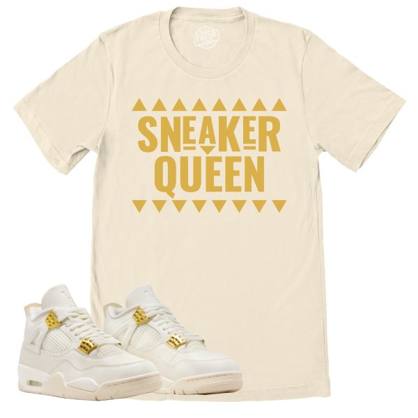 Sneaker Queen Shirt, Retro Air Jordan 4 Sail Gold Sneaker Match Tee Jezsport.com