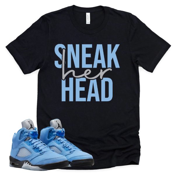 SneakHer Head Shirt Retro Air Jordan 5 University Blue Sneaker Match Tee Jezsport.com