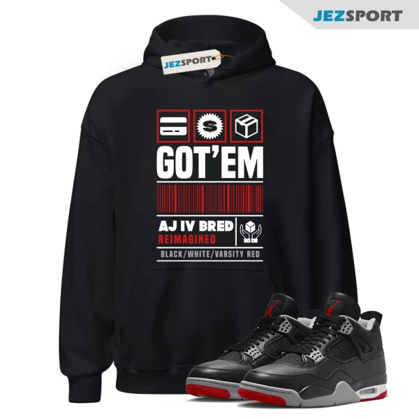 Copped Sneaker Hoodie to Match Jordan 4 Retro Bred Reimagined, Matching Sneaker Hoodie