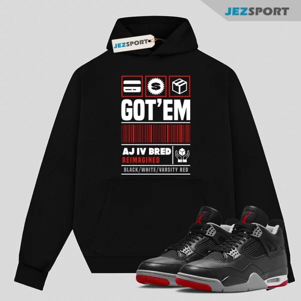 Copped Sneaker Hoodie to Match Jordan 4 Retro Bred Reimagined, Matching Sneaker Hoodie