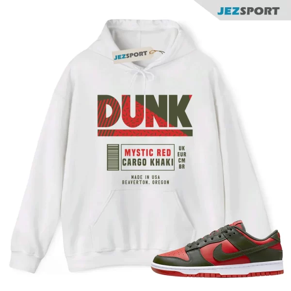 Sneaker Label Hoodie to Match Dunk Low Mystic Red Cargo Khaki, Matching Sneaker Hoodie