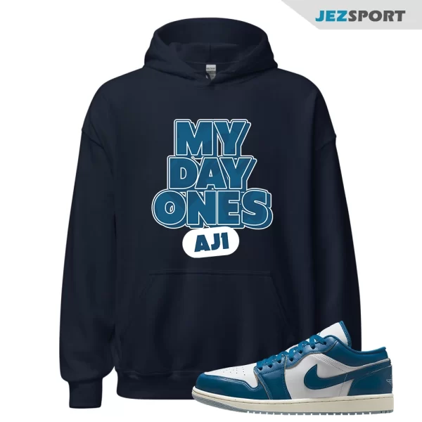 Day One Sneaker Hoodie Navy to Match Jordan 1 Low Industrial Blue FN5214-141, Matching Sneaker Hoodie