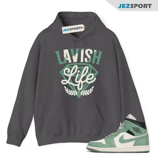 Lavish Sneaker Hoodie to Match Air Jordan 1 Mid Jade Smoke BQ6472-130, Matching Sneaker Hoodie