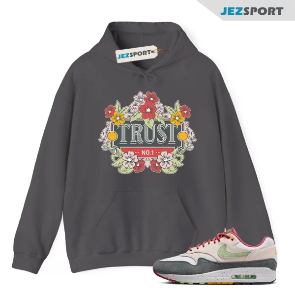 Trust Hoodie Grey to Match Air Max 1 Easter Light Soft Pink FZ4133-640, Matching Sneaker Hoodie