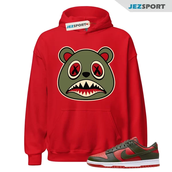 Mystic Red Dunks Hoodie To Match, Olive Baws Bear, Matching Sneaker Hoodie