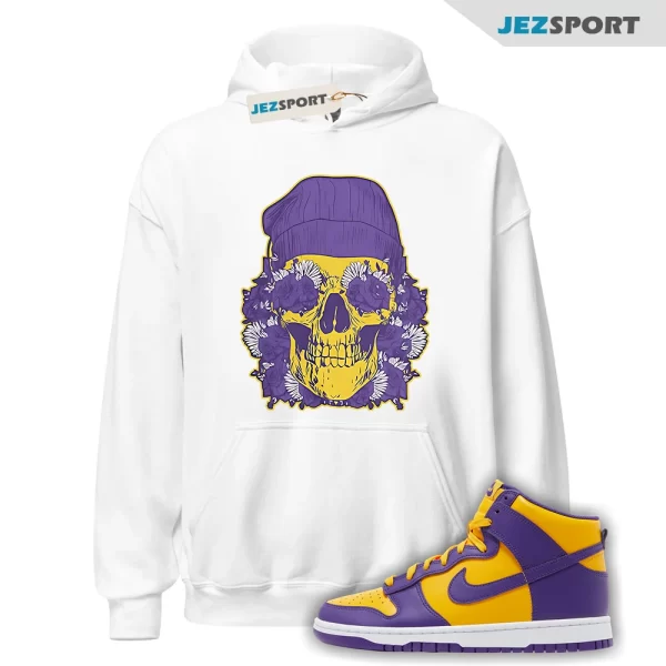 Skully Hoodie White to Match Dunk High Lakers Court Purple, DD1399-500 Matching Sneaker Hoodie