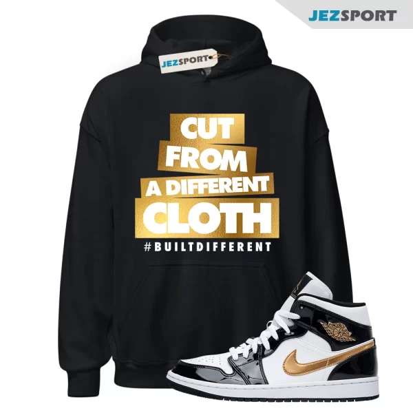 Metallic Gold Patent Black White Air 1 Mid Hoodie Match CLOTH, Matching Sneaker Hoodie ,852542-007