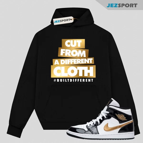 Metallic Gold Patent Black White Air 1 Mid Hoodie Match CLOTH, Matching Sneaker Hoodie