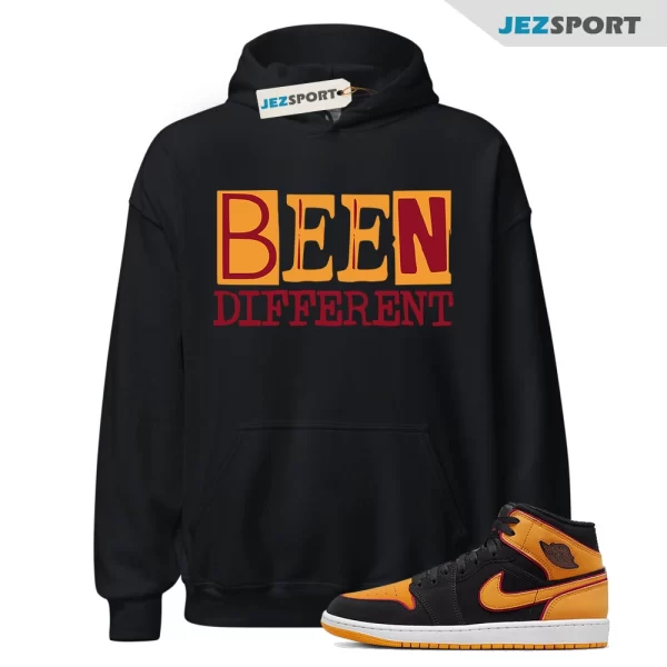 BEEN Hoodie to match Jordan 1 Mid Fat Tongue Black Vivid Orange Cardinal Red, Matching Sneaker Hoodie, FJ4924-008