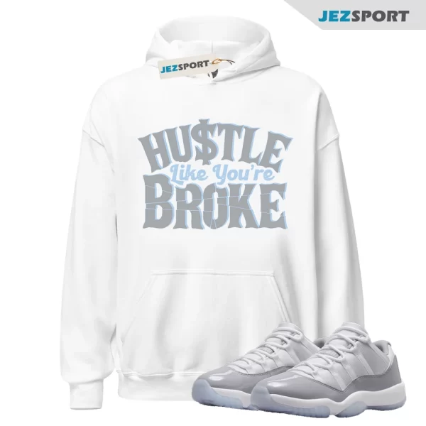 BROKE Hoodie to match Air Jordan 11 Low Cement Grey University Blue White Cool, Matching Sneaker Hoodie