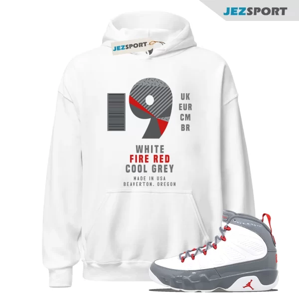 Box Label Hoodie to Match Jordan 9 Retro Fire Red CT8019-162, Matching Sneaker Hoodie