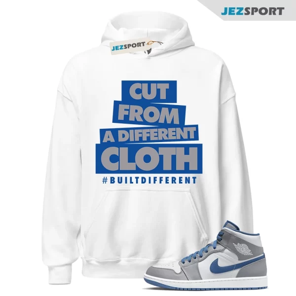 CLOTH Hoodie to match Air Jordan 1 Mid True Blue Cement Grey White, Matching Sneaker Hoodie