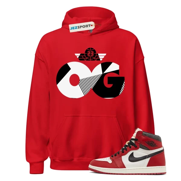 OG Bred Sneaker Hoodie to Match Jordan 1 Low Bred Toe 553558-612, Matching Sneaker Hoodie