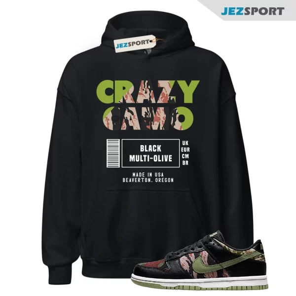 Box Label Hoodie to Match Dunk Low SE Black Multi-Camo DH0957-001, Matching Sneaker Hoodie