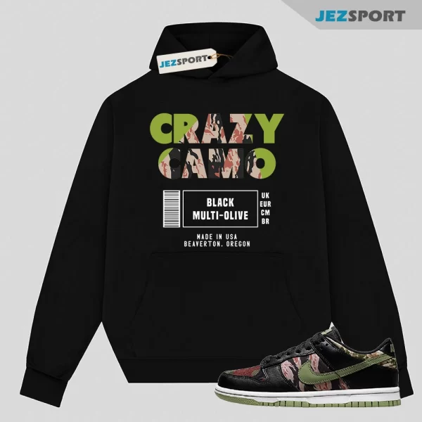 Box Label Hoodie to Match Dunk Low SE Black Multi-Camo DH0957-001, Matching Sneaker Hoodie