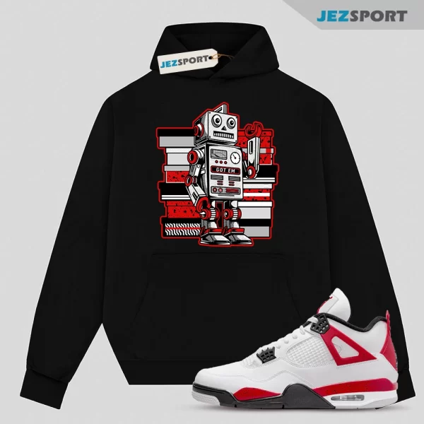 Sneaker Bot Red Cement Hoodie to Match Jordan 4 Retro Red Cement DH6927-161, Matching Sneaker Hoodie