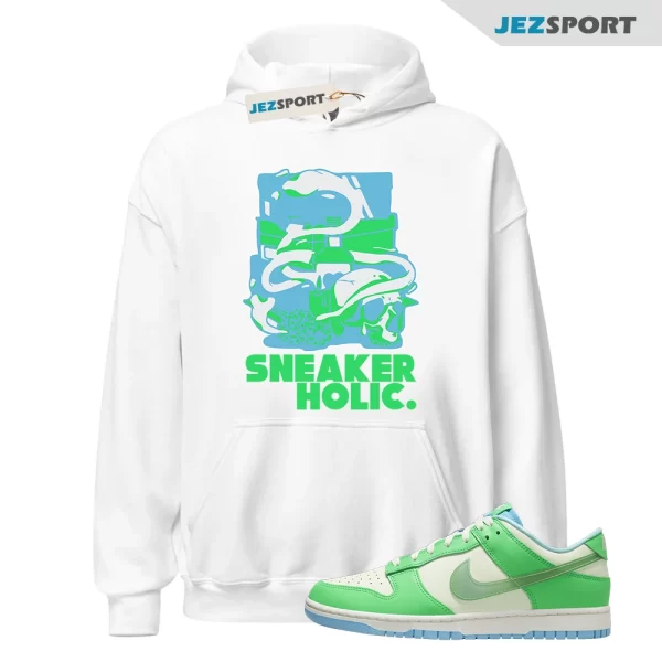 Sneaker Holic Hoodie White to Match Dunk Low Retro Green Shock FZ4015-399, Matching Sneaker Hoodie