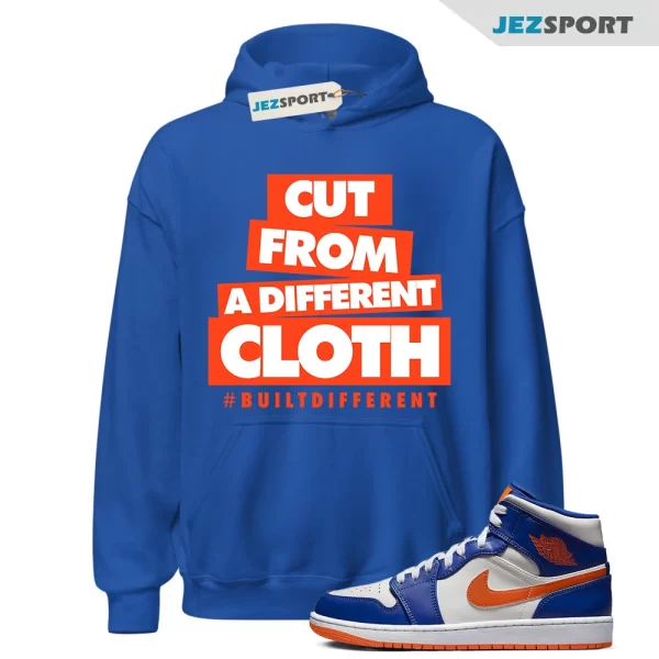 CLOTH Hoodie to match Air Jordan 1 Mid Knicks Sail Game Royal Blue Rush Orange, Matching Sneaker Hoodie