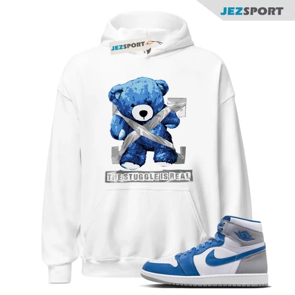 STRUG Hoodie to match Air Jordan 1 Mid True Blue Cement Grey White, Matching Sneaker Hoodie