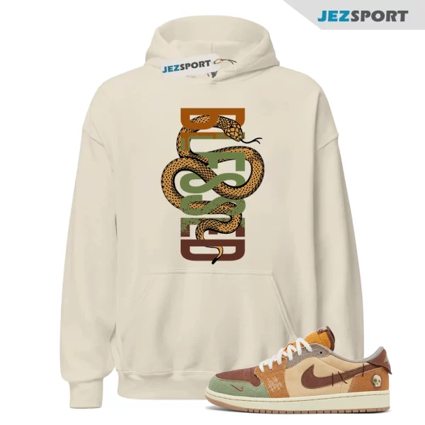 SNAKE Hoodie to match 1 Low OG Zion Williamson Voodoo Flax Muslin Fauna Brown Oil, Matching Sneaker Hoodie