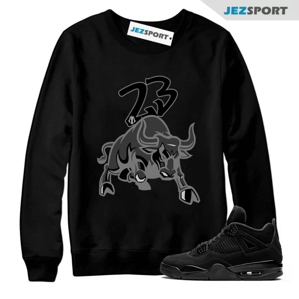 Black Bull Sweatshirt Matches Jordan 4 Black Cat, Matching Sneaker Sweatshirt