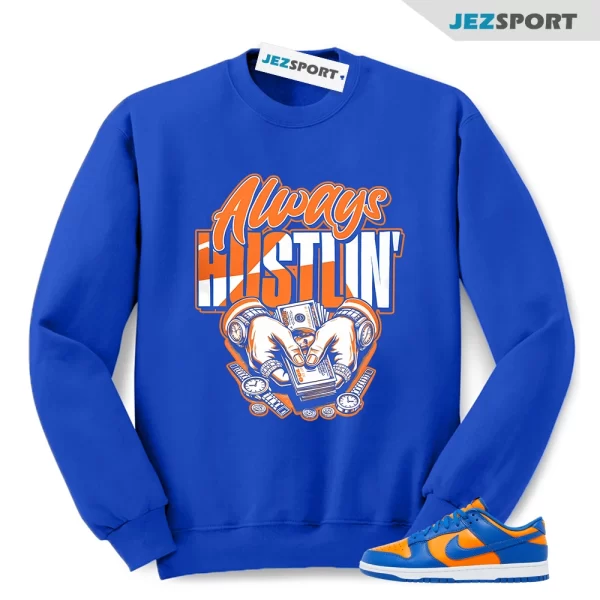 Hustle Sneaker Sweatshirt Royal to Match Dunk Low Knicks DV0833-800, Matching Sneaker Sweatshirt