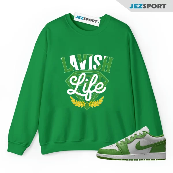 Lavish Sneaker Sweatshirt Green to Match Jordan 1 Low SE Chlorophyll HF4823-100, Matching Sneaker Sweatshirt