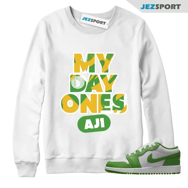 Day One Sneaker Sweatshirt White to Match Jordan 1 Low SE Chlorophyll HF4823-100, Matching Sneaker Sweatshirt