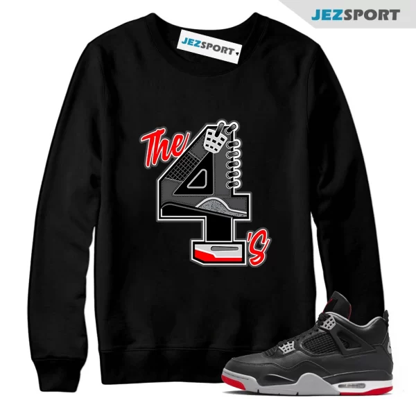 Sweatshirt to Match Jordan 4 Bred Reimagined, The 4s Red-Sneaker Black Tee, Matching Sneaker Sweatshirt