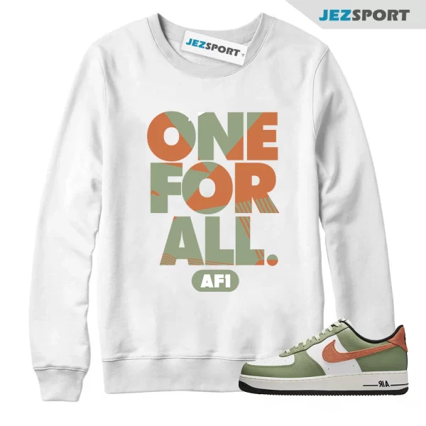 One For All Sweatshirt to Match Air Force 1 Oil Green Saftey Orange FD0758-386, Matching Sneaker Sweatshirt