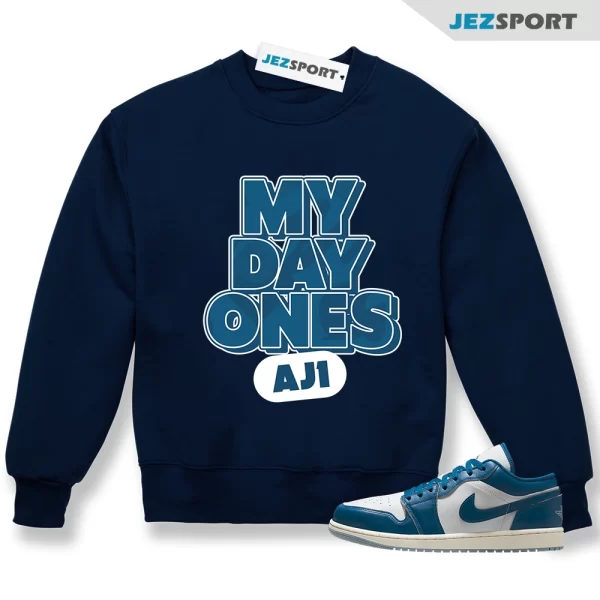 Day One Sneaker Sweatshirt Navy to Match Jordan 1 Low Industrial Blue FN5214-141, Matching Sneaker Sweatshirt