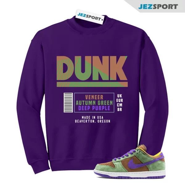 Box Label Sneaker Sweatshirt Purple to Match Dunk Low Veneer DA1469-200 Sweatshirt, Matching Sneaker Sweatshirt