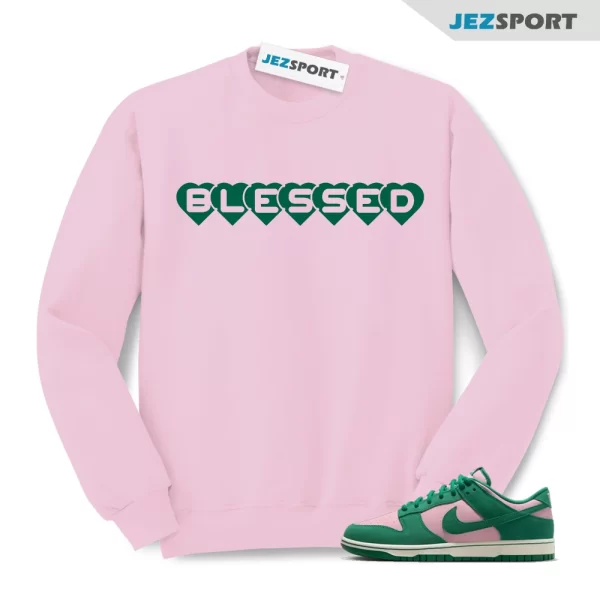 BLSSDHRTS Medium Soft Pink Malachite Dunk Low Retro Match Sweatshirt, Matching Sneaker Sweatshirt