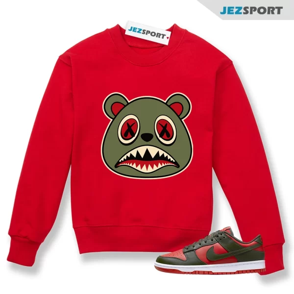 Mystic Red Dunks Sweatshirt To Match, Olive Baws Bear, Matching Sneaker Sweatshirt