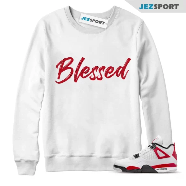 Jordan 4 Red Cement Sweatshirt Blessed Graphic Tee, Matching Sneaker Sweatshirt