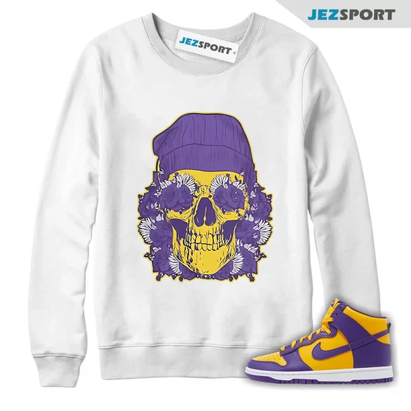 Skully Sweatshirt White to Match Dunk High Lakers Court Purple, DD1399-500 Matching Sneaker Sweatshirt