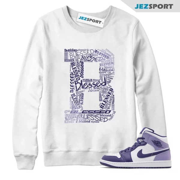 1 Mid Sky Jordan Purple Light Sweatshirt Match GS Blueberry Thistle Dunk Low High BLESSED, Matching Sneaker Sweatshirt