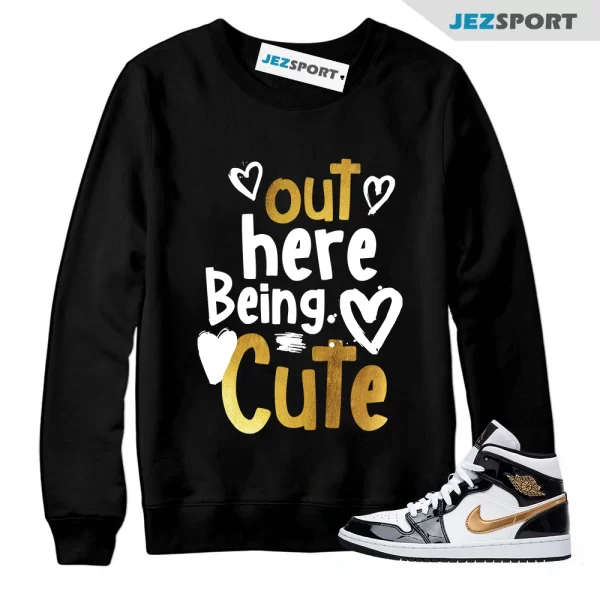 Metallic Gold Patent Black White Air 1 Mid Sweatshirt Match C2, 852542-007 Matching Sneaker Sweatshirt