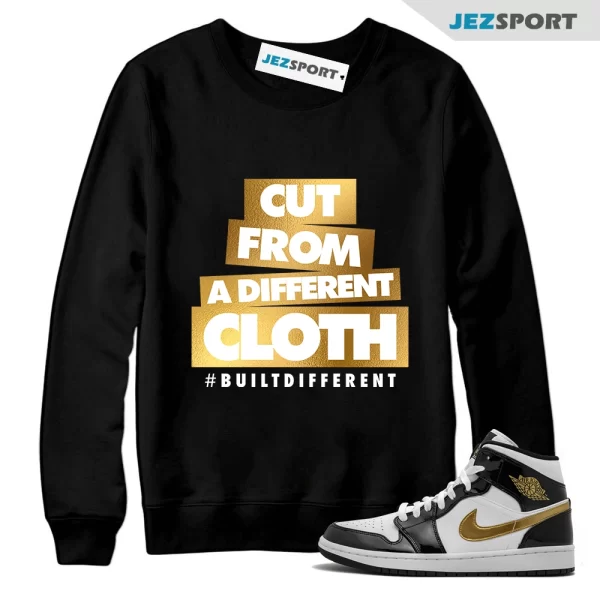 Metallic Gold Patent Black White Air 1 Mid Sweatshirt Match CLOTH, Matching Sneaker Sweatshirt