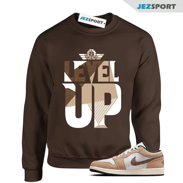 Level Up Sweatshirt Brown to Match Jordan 1 Low SE Brown Elephant DZ4130-201, Matching Sneaker Sweatshirt