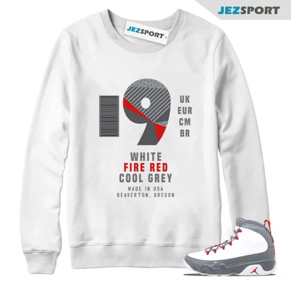 Box Label Sweatshirt to Match Jordan 9 Retro Fire Red CT8019-162, Matching Sneaker Sweatshirt