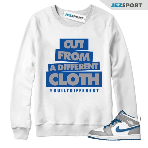 CLOTH Sweatshirt to match Air Jordan 1 Mid True Blue Cement Grey White, Matching Sneaker Sweatshirt