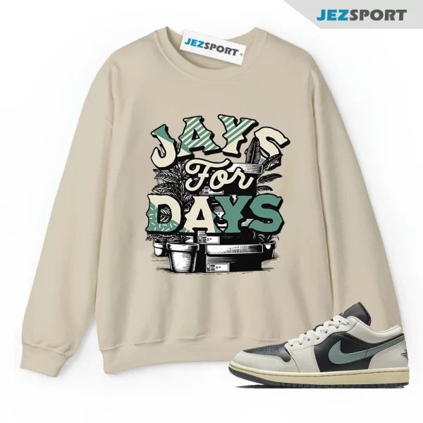 Stacked Sneaker Sweatshirt Tan to Match Jordan 1 Low Jade Smoke DC0774-001, Matching Sneaker Sweatshirt