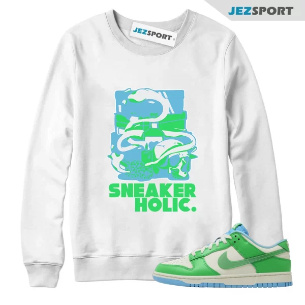 Sneaker Holic Sweatshirt White to Match Dunk Low Retro Green Shock FZ4015-399, Matching Sneaker Sweatshirt