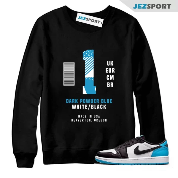 Box Label Sweatshirt to Match Jordan 1 Low OG Black Dark Powder Blue CZ0790-104, Matching Sneaker Sweatshirt