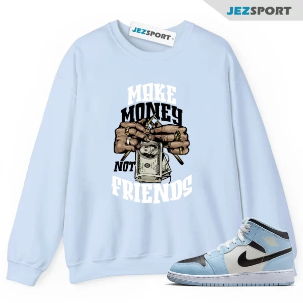 MM Sweatshirt to match Air Jordan 1 Mid GS Ice Blue Sail Black White UNC, Matching Sneaker Sweatshirt