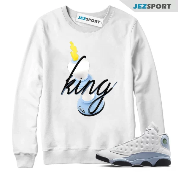 3D King Sneaker Tee, Sneaker Sweatshirt To Match Jordans 13s Blue Grey, Matching Sneaker Sweatshirt